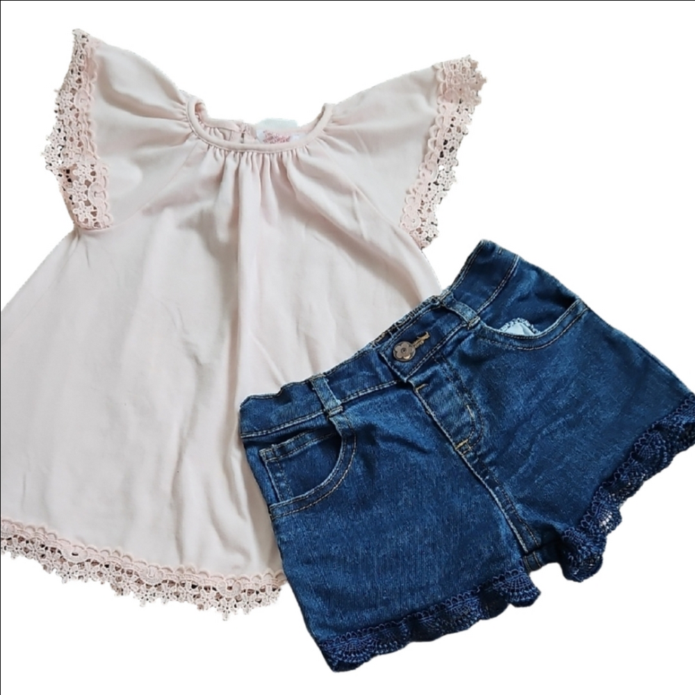 Shabby Chic Pink Top with Lace Detail